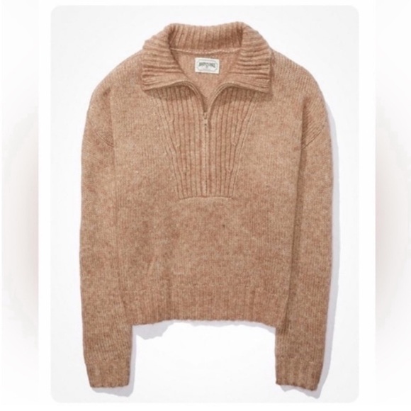 American Eagle Outfitters Sweaters - American Eagle Half Zip Oversized Cozy Tan Sweater